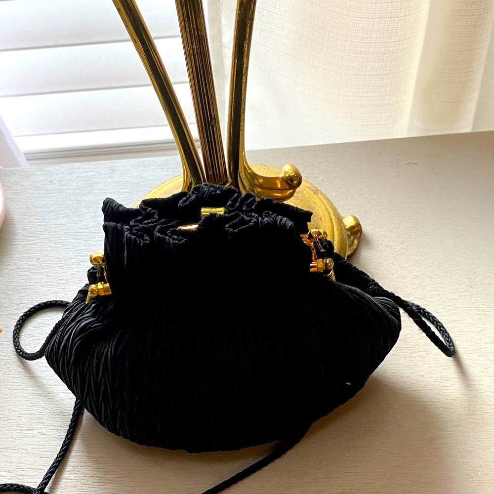 Whiting & Davis Black Clutch with Textured Design